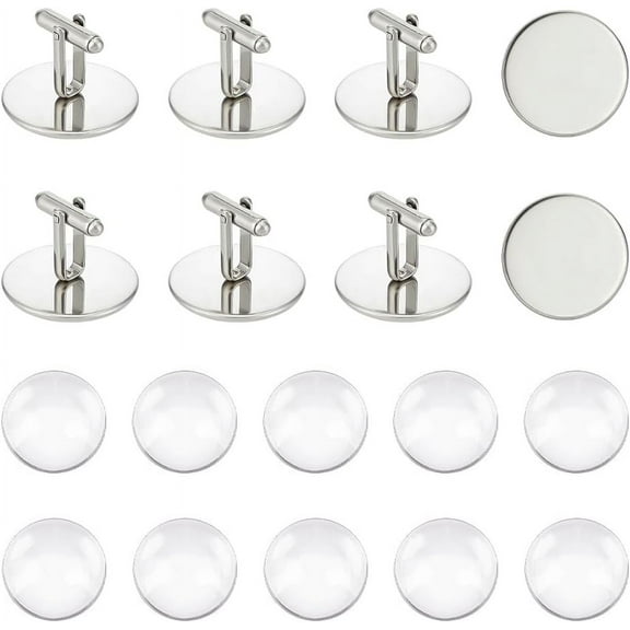 10 Sets 25mm Blank Dome Cufflinks Making Kit 304 Stainless Steel Cuff Button Round Cabochons Tray Bezel Cufflink Blanks