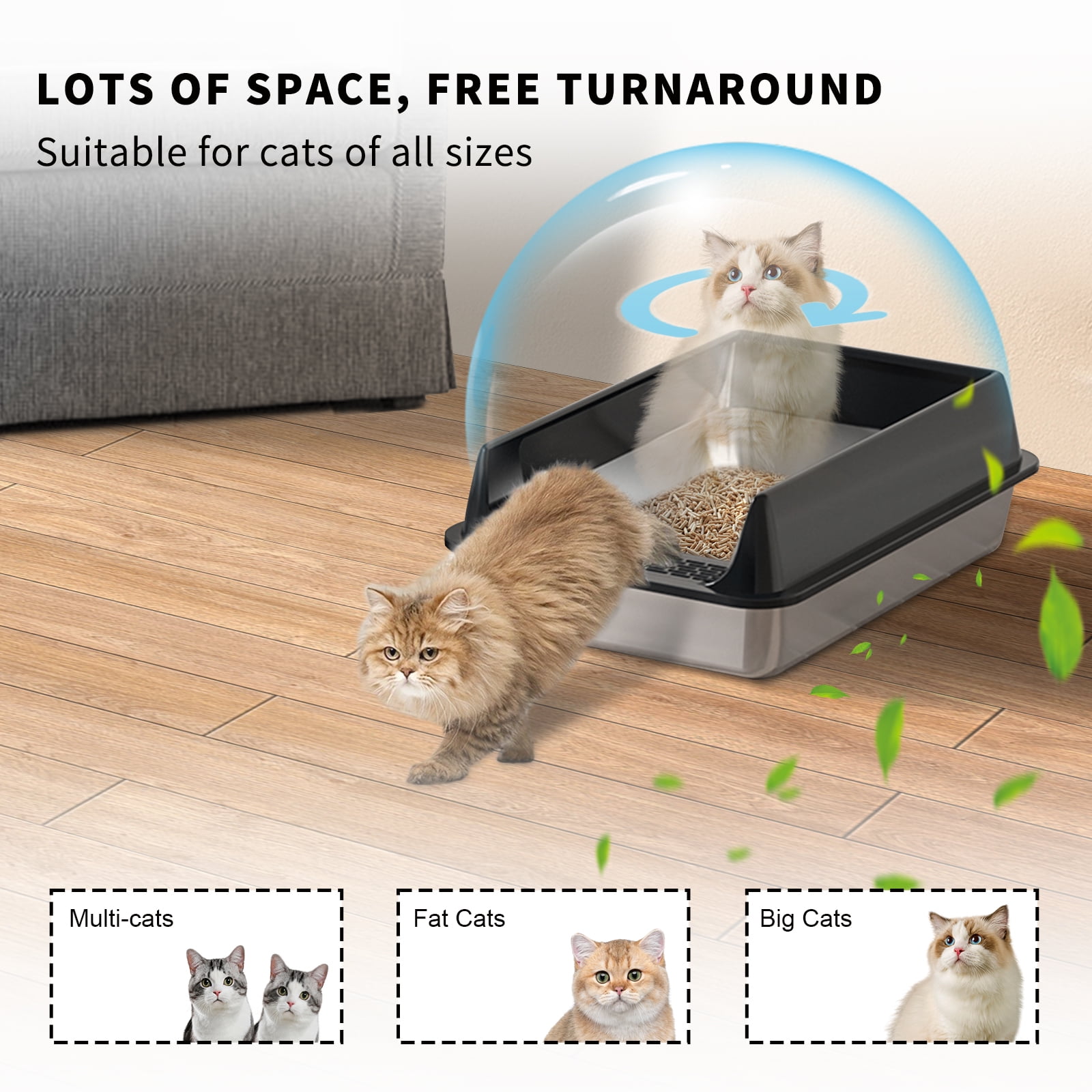 Stainless Steel Litter Box, Semi Enclosed High Side Cat Litter Box, Top Entry Litter Boxs for Senior Cats, Leak-Proof, Non-Sticky, Easy Clean, Ideal for Indoor Cats Kitten