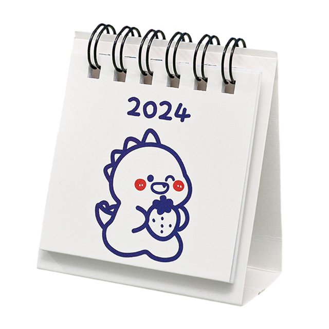 Calendario de escritorio 2024, calendario de escritorio de pie, mini calendario mensual con encuadernación de doble alambre, estilo de dibujos animado Dinosaurio