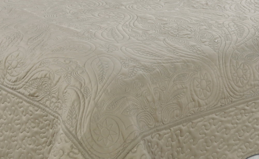 Marina Decoration Embroidered Stitching Coverlet Bedspread Ultra Soft Solid Bedding Summer Quilt Set with Quilted Sham, Taupe Floral Paisley Pattern