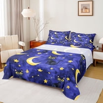 Castle Fairy Cute Black Cats Bed Sheets for Preppy Children,Gothic Style King Sheets