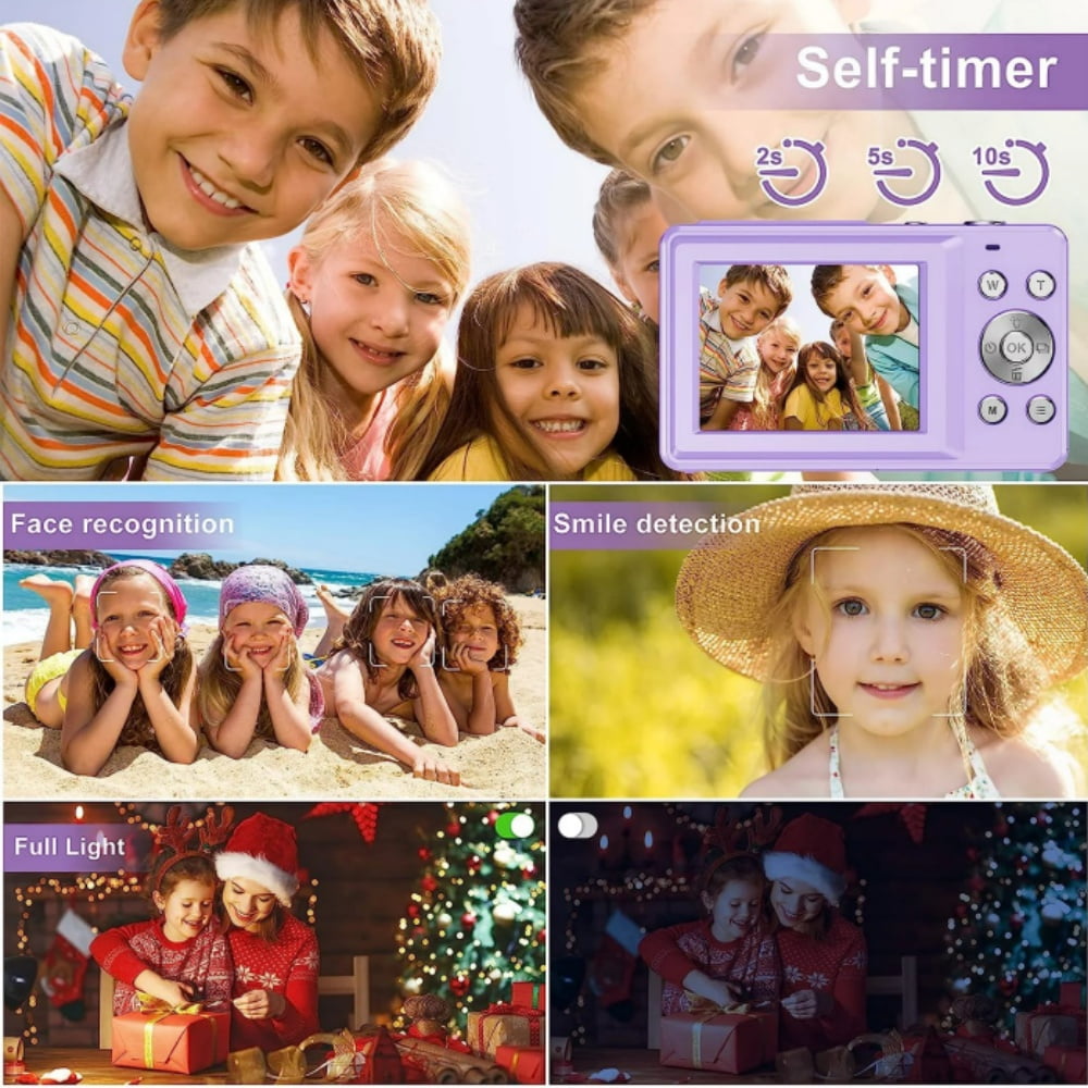 Zostuic 44MP Digital Camera 1080P, 32GB SD Card, Rechargeable, Kids & Teens(Purple)
