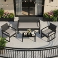 thumbnail image 3 of Muebles de jardín para exteriores todo clima, sillas mecedoras de ratán PE con cojines, juego de conversación de 4 piezas con mesa de centro y banco, ideal para patio trasero, porche o terraza, 3 of 8