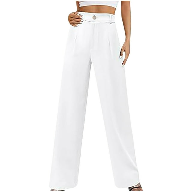 Pantalons Capris pour Femmes Jambe Droite Coupe Jambe Femmes Taille Polyester Dames Décontractés Capris Pantalons Capris Style C-84 Blanc m