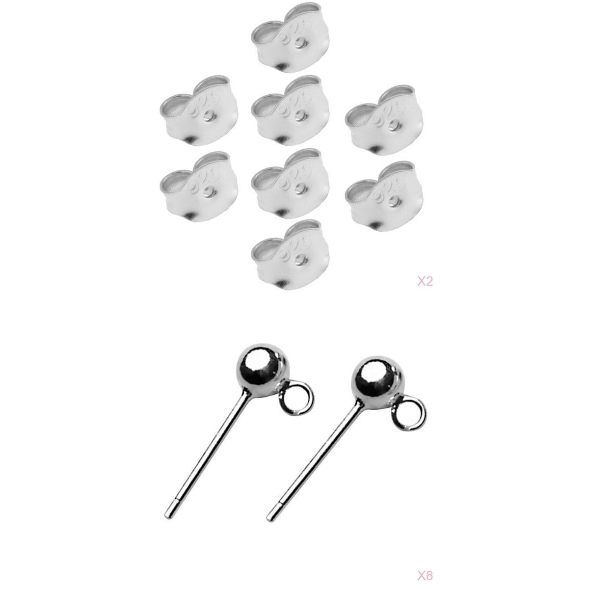 16 pieces 925 Sterling Silver Ball Earring Stud Posts Backs Jewelry making