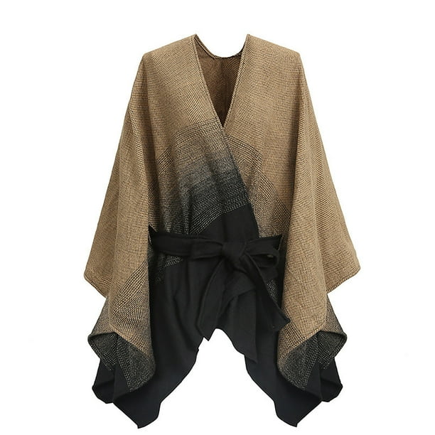 Capa tejida con cinturón degradado para mujer, otoño/invierno, bufanda, chal