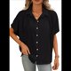 thumbnail image 1 of Blusas Casuales Clásicas de Corte Abotonado para Mujer, de Corta, Estilo Hawaiano para Vacaciones en la Playa, Color Negro, Talla L, 1 of 6