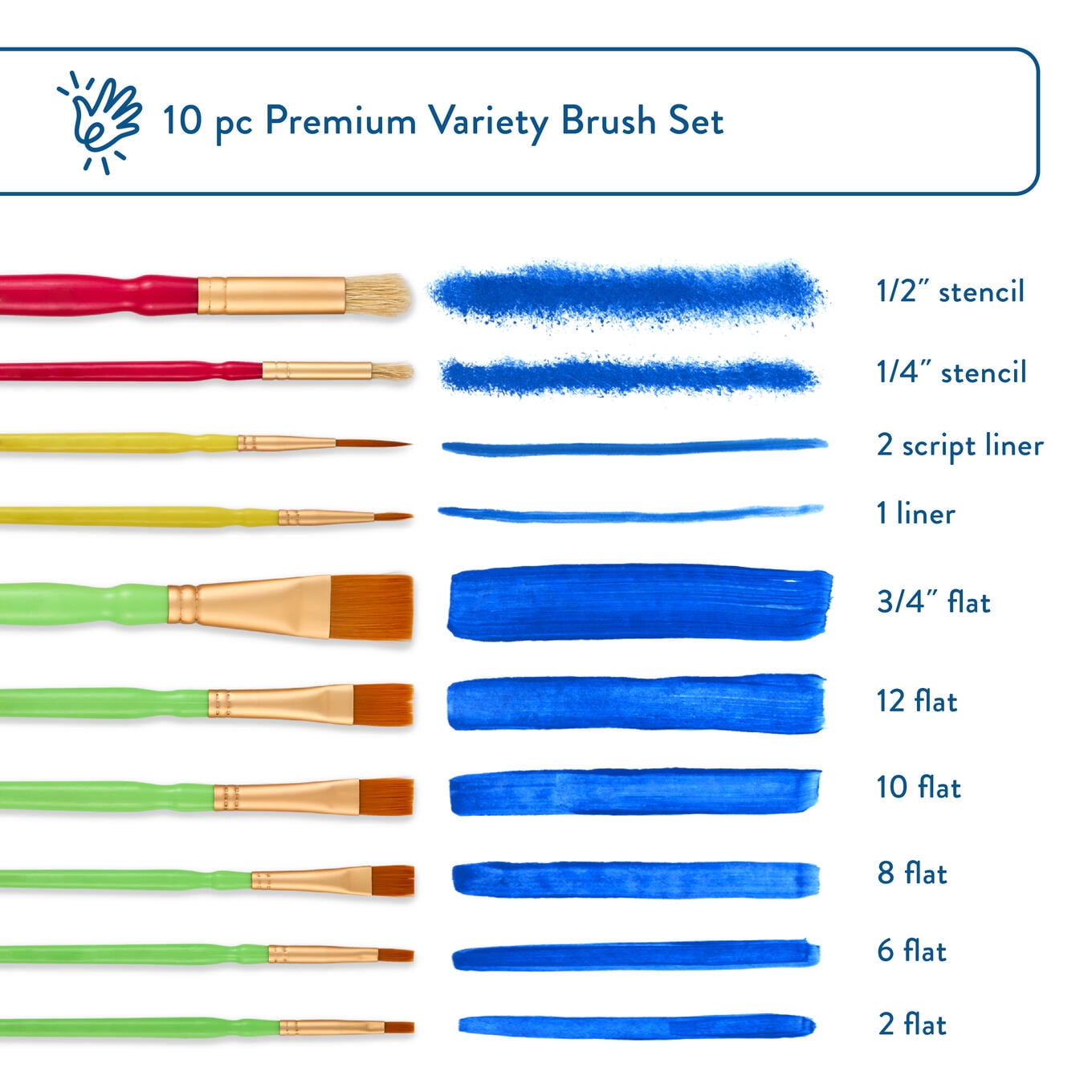 Hello Hobby 10 Piece Painting and Stenciling Variety Synthetic Paint Brush Set
