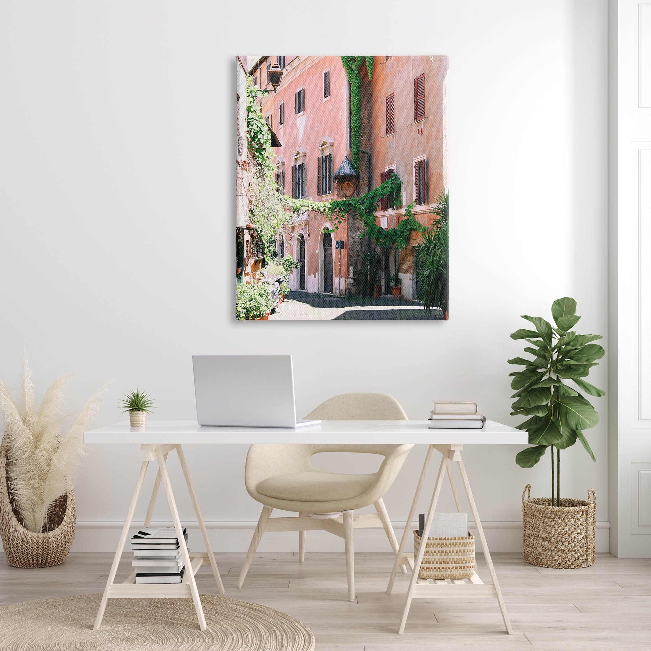 Neighborhood Ivy Vines Architecture Town & City Photograph Gallery Wrapped Canvas Print Wall Art