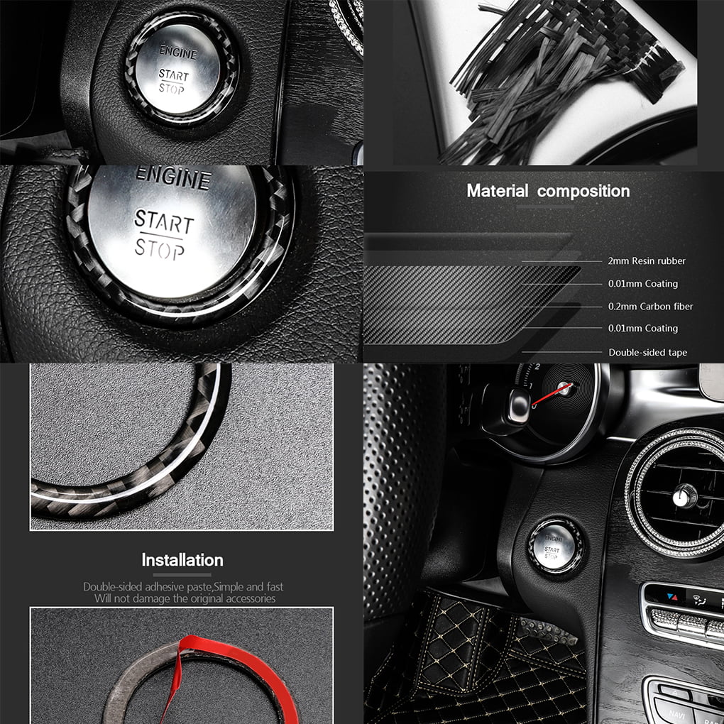 Carbon Fiber Car Engine Start Stop Ignition Key Ring Sticker for Mercedes C Class W205/w213/GLC