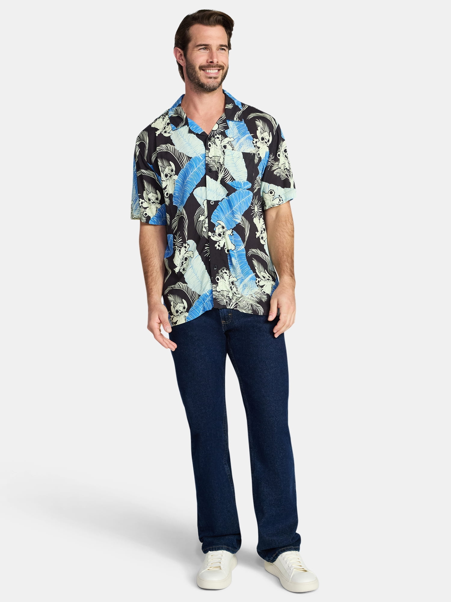 Lilo & Stitch Men's and Big Men's Graphic Button-Up Shirt, Sizes XS-5XL