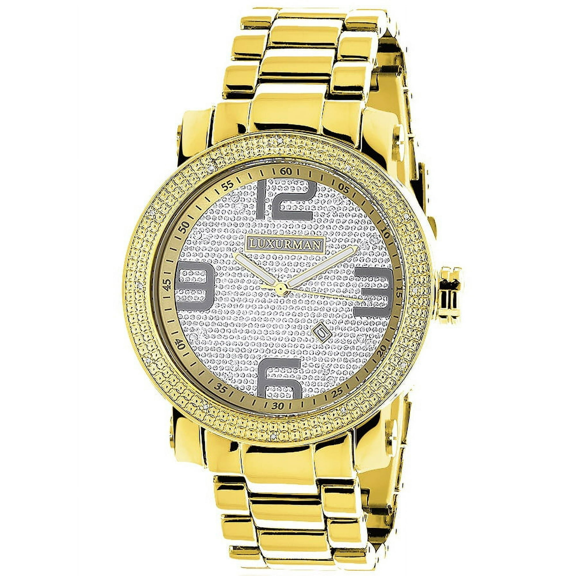 Designer Mens Diamond Watch Yellow Gold Plated 0.12ct