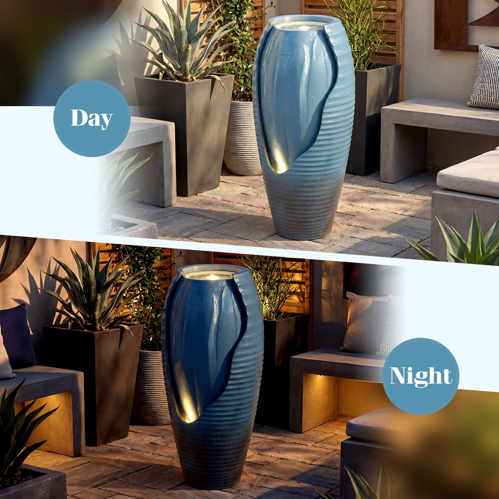 Costway 32” Tall Jar Water Fountain with LED Lights & Pump for Garden Patio Yard Porch