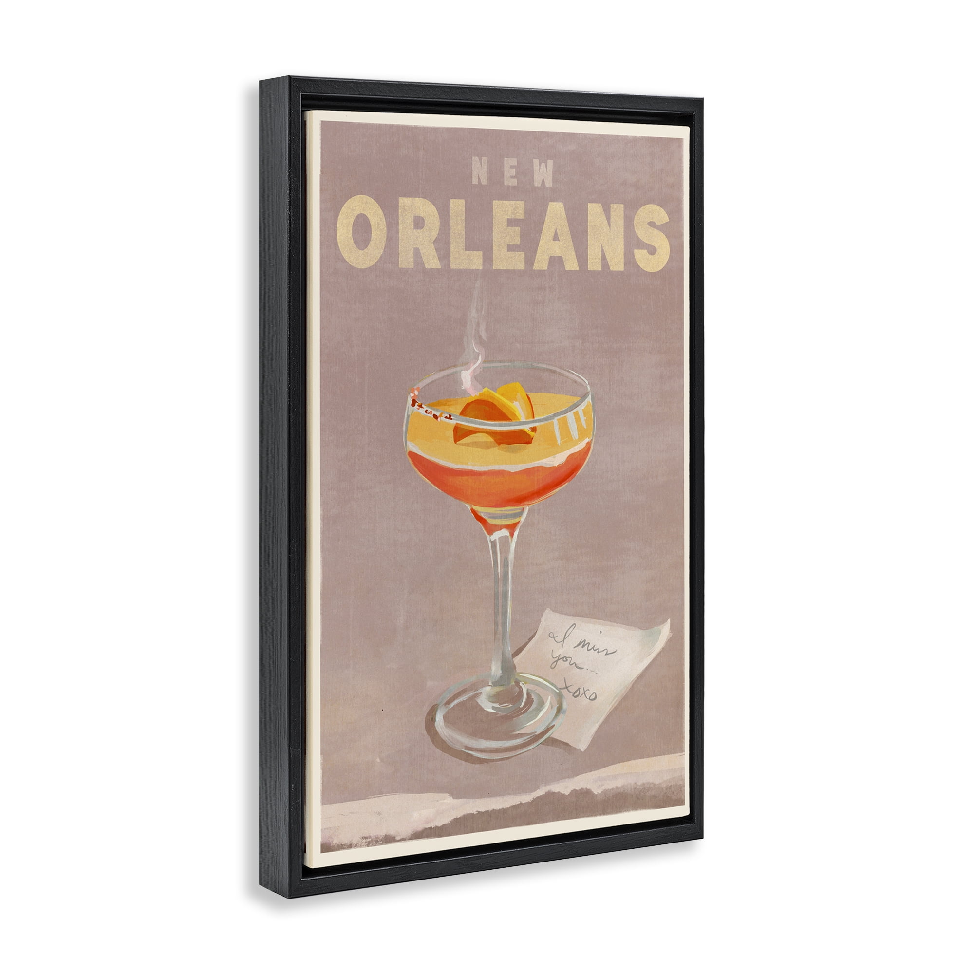 Stupell Industries New Orleans Cocktail Food & Beverage Painting Black Floater Framed Canvas Art Print Wall Art, 17 x 25