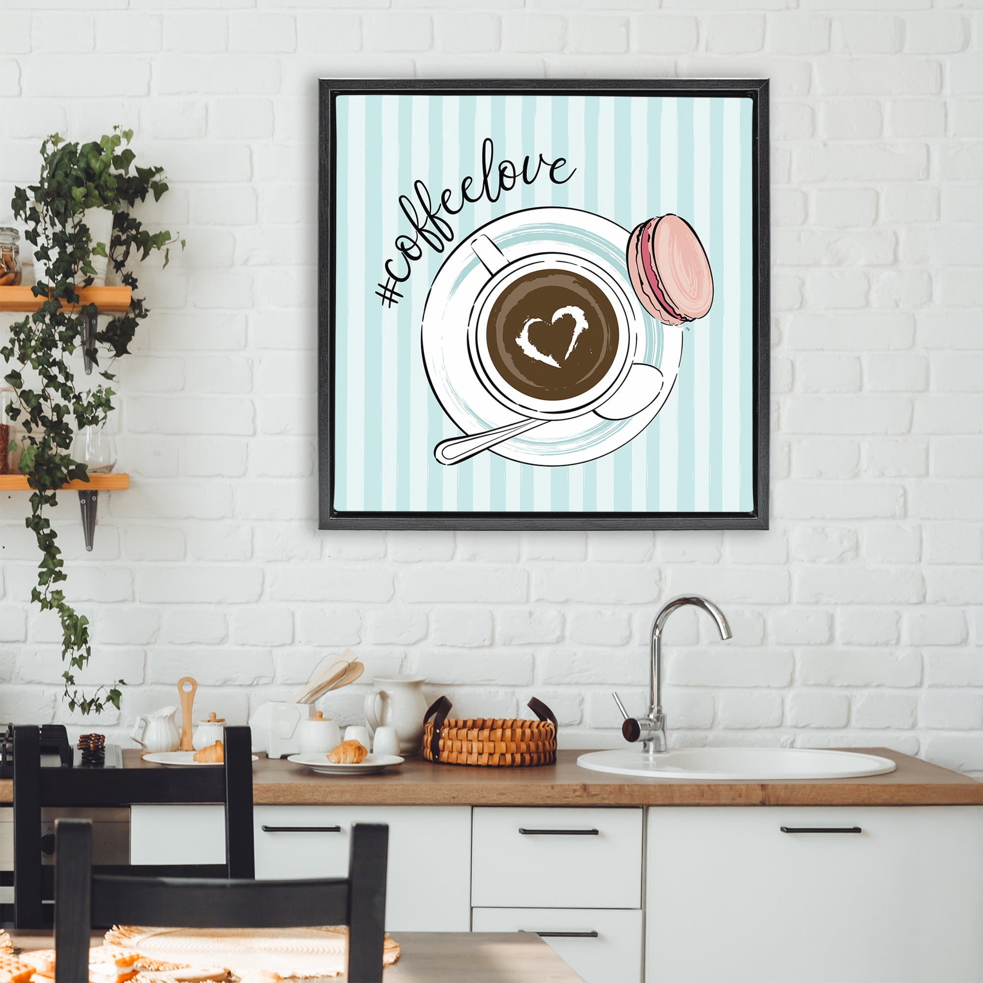 Stupell Industries Coffee Love Hashtag Black Framed Floater Canvas Wall Art, design by Martina Pavlova