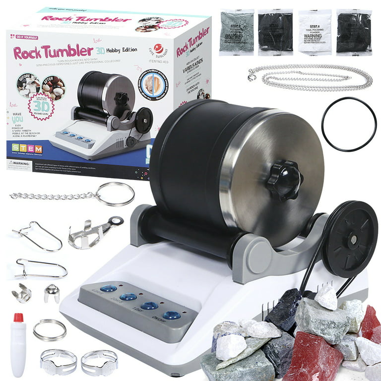 HS-403 100-240V Rock Tumbler Kit DIY Electric Rock Tumbler Toy with Rough  Gemstones Polishing Grits for Adult Kids - AliExpress