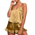 thumbnail image 5 of IROINNID Women's Casual Frill Hem Housewear Set Sleeveless Nightgown with Elastic Shorts Pajamas Set,Gold, 5 of 9
