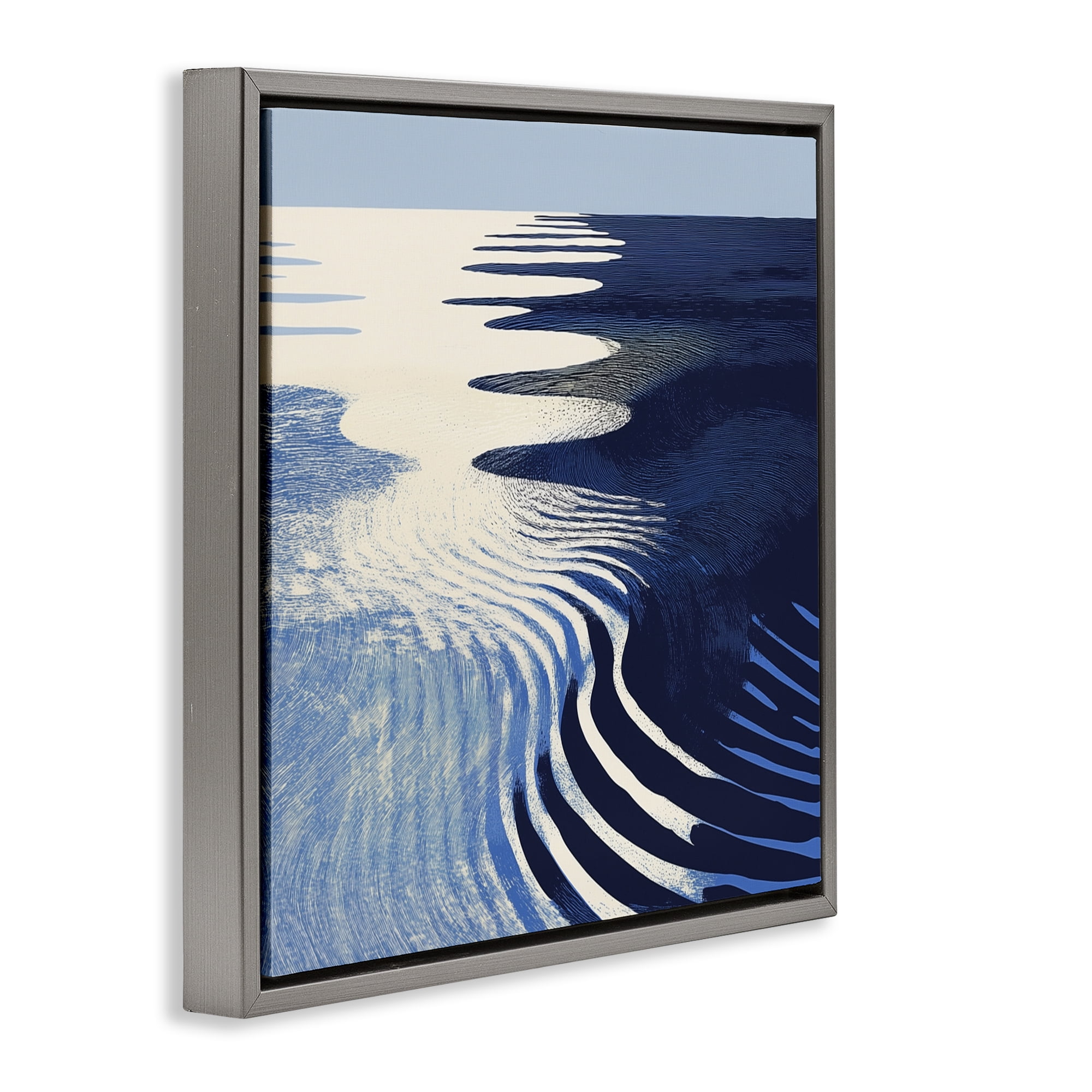 Stupell Industries Abstract Cobalt Ripples Gray Framed Floater Canvas Wall Art, design by Walker Noble
