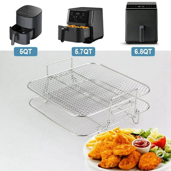 Stainless Steel Air fryer Pot Double Layer Rack Versatile Square Roasting Grill Air fryers Holder 5QT/5.7QT/6.8QT