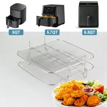 Stainless Steel Air fryer Pot Double Layer Rack Versatile Square Roasting Grill Air fryers Holder 5QT/5.7QT/6.8QT