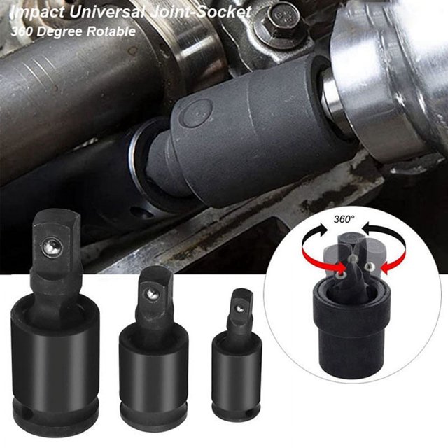 Juego de accesorios de llave de vaso con adaptador de junta universal giratorio de 360 grados de 3 piezas
