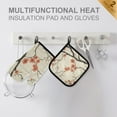thumbnail image 4 of Yayeee Oven Mitts and Pot Holder Set of 4 Heat Resistant Kitchen Gloves Baking Hot Pad, Light Red Flowers, 4 of 5