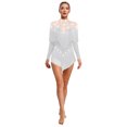 thumbnail image 3 of YiZYiF Women's Tassel Latin Leotard Costumes Rhinestones Shiny Jazz Cha-Cha Tango Samba Dance Dress White XL, 3 of 7