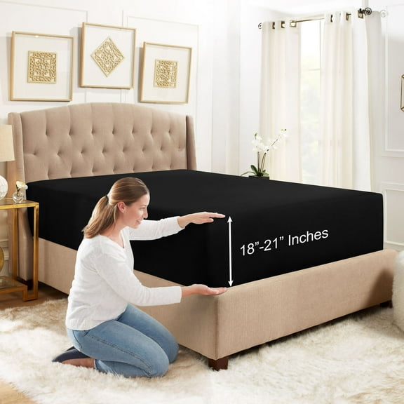 SAYFUT 18''- 21'' Extra Deep Pocket Fitted Sheet Elastic Corner Straps Fitted Sheets