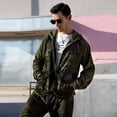 thumbnail image 3 of Conjunto deportivo y de ocio para hombre de talla grande de otoño e invierno, conjunto de dos piezas, conjunto de cárdigan de camuflaje con capucha empalmada para hombre, 3 of 5