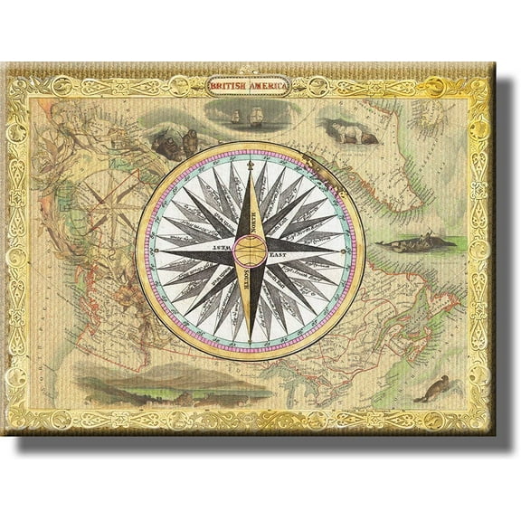 Vintage Map and Compass Picture on Stretched Canvas, Wall Art D?cor, Ready to Hang