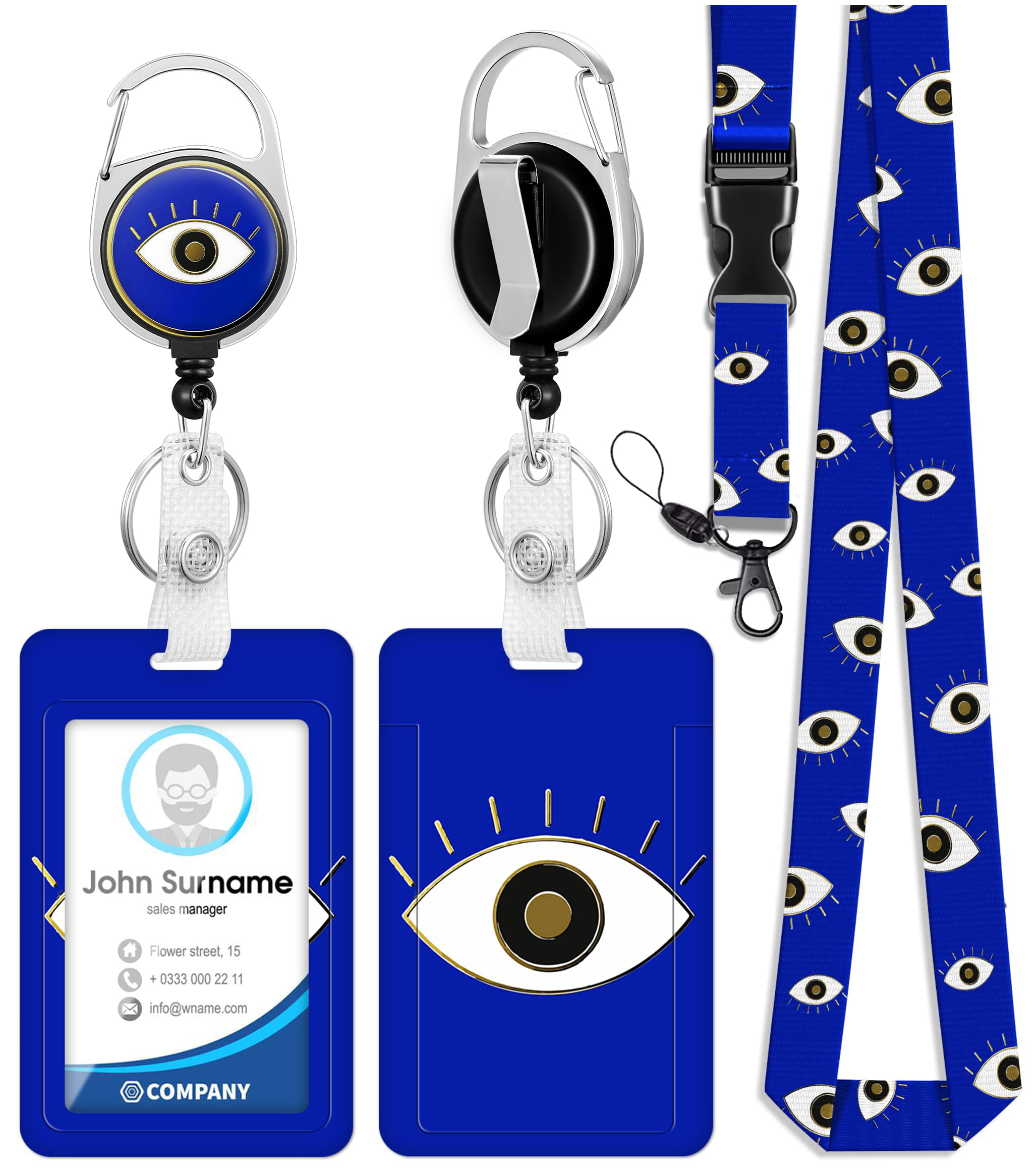 ID Badge Holder with Lanyard and Retractable Badge Reel Clip, Funny Evil  Eye Card Name Tag Lanyard Vertical ID Protector Bage Clips for Nurse  Nursing Doctor Medical Student 
