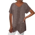 thumbnail image 1 of Timegard Tops for Women Cotton Linen V Neck Short Sleeve Irregularly Tee Casual Solid Color Lightweight, 1 of 6