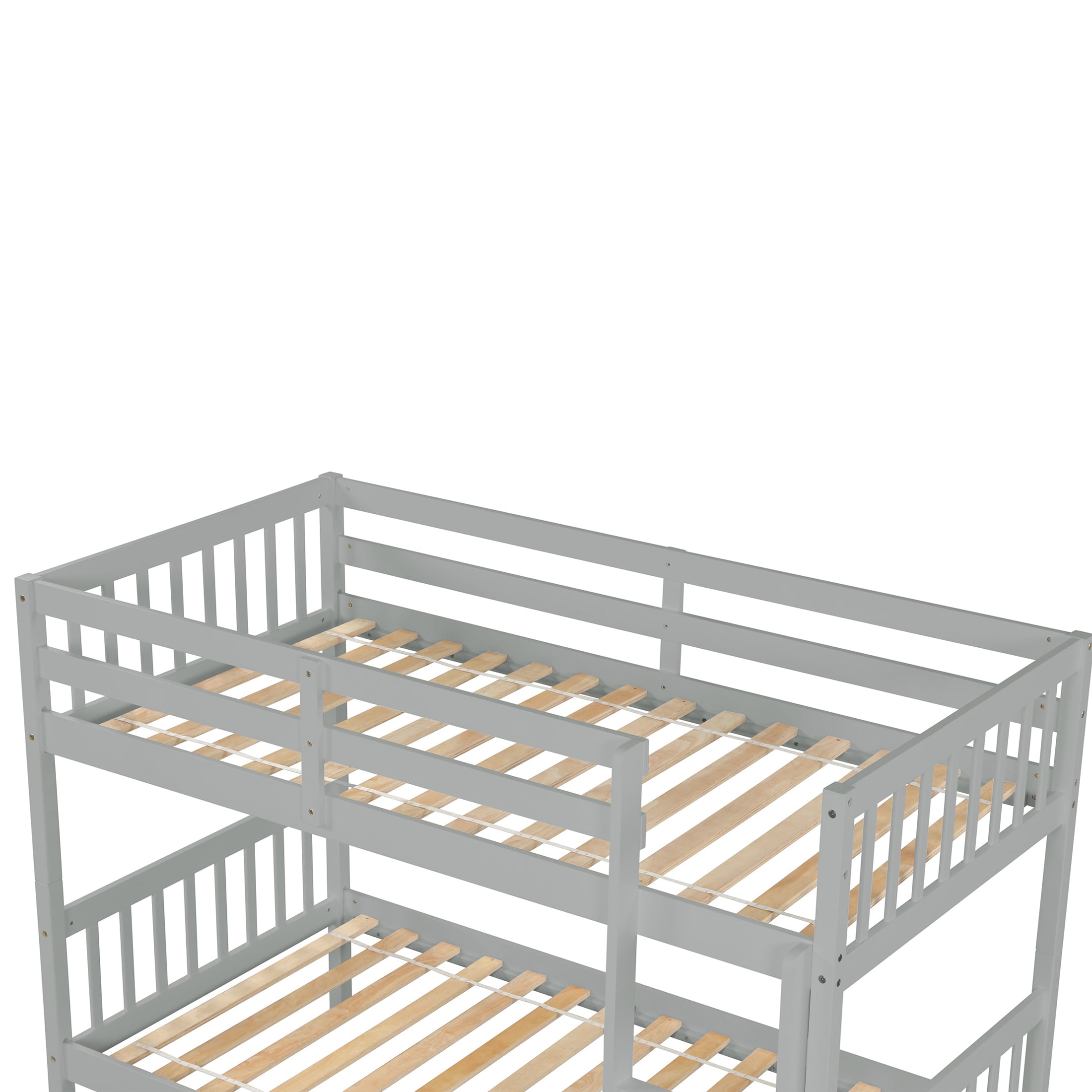 PORKISS Bunk Bed with Trundle, Twin Over Twin Bunk Bed Frame Can Convertible 2 Platform Bed, Wood Bunk Bed Built-in Ladder for Kids Teens Adults, Grey