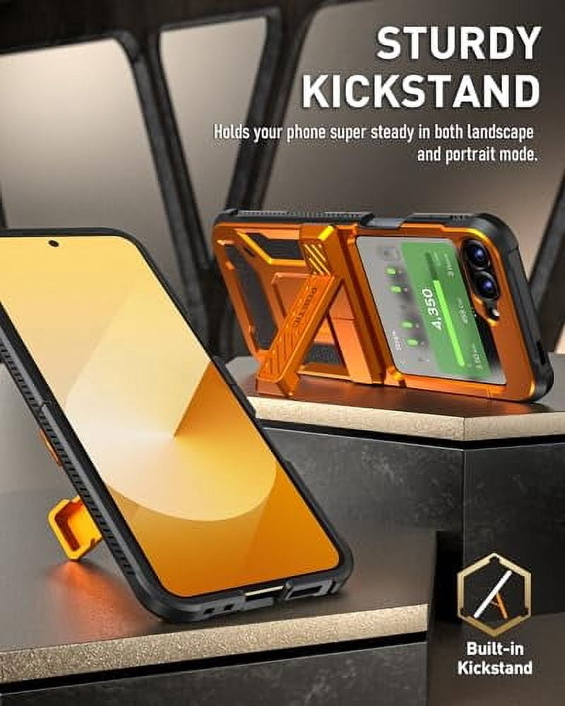 Poetic Spartan Case for Samsung Galaxy Z Flip 6 5G (2024) [Kickstand][Built-in Screen Protector] Metallic Orange