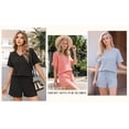 thumbnail image 3 of MOYIKO Women 2 Piece Short Sets V Neck Texture Casual Summer Sweatsuit with Pocket Matching Lounge Sets, 3 of 7