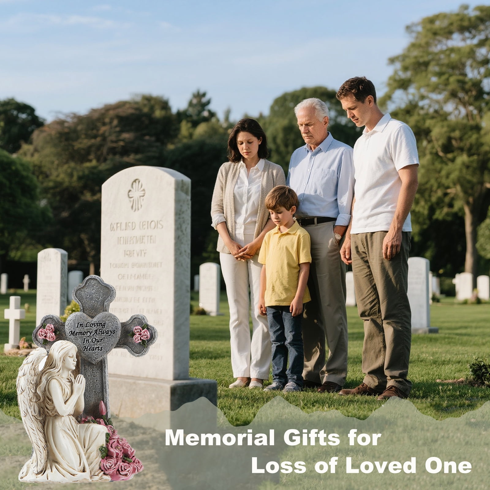 Solar Angel Statue for Grave, Praying Angel Figurines Garden Statues Outdoor Waterproof, Resin Decor Memorial Statue for Garden Yard Lawn Grave Cemetery Decor, Memorial Gifts for Loss of Loved One
