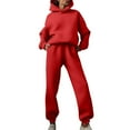 thumbnail image 1 of Conjunto de sudadera con capucha y pantalones de color liso para mujer: traje informal de manga larga gruesa con cuello con cordón, mezcla de poliéster y algodón, 1 of 6