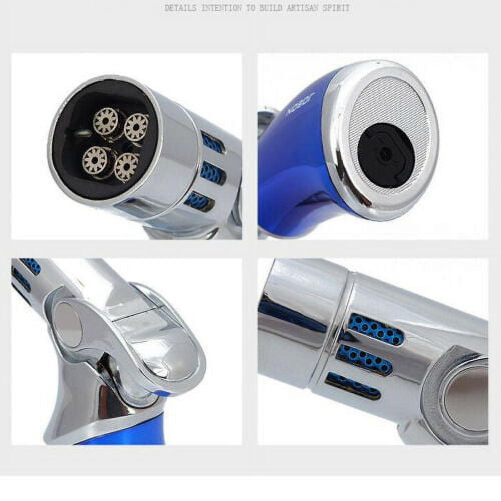 Windproof Luxury 4 Nozzles Quad Jet Torch Lighter Elegant Four Flame Butane Gas Cigar Cigarette Lighter - Blue