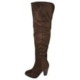 thumbnail image 2 of Forever Women Block Stacked High Heel Over the knee Thigh High Boots Side Zipper Back Lace Tassel Accent CAMILA-57 Dark Brown Suede 6, 2 of 4