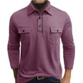 thumbnail image 2 of Mens Casual Polo Shirts Long Sleeve Turndown Button Down Polo T Shirts Henley Solid Work Golf Shirt with pocket, 2 of 5