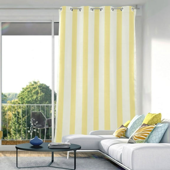Blackout Curtains Window Curtain for Bedroom Living Room 1 Panel 82"x42" Light Yellow and Off-white Striped