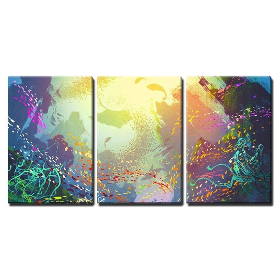 wall26 - Colorful Coral Reef Painting - Canvas Art Wall Art - 16"x24"x3 Panels