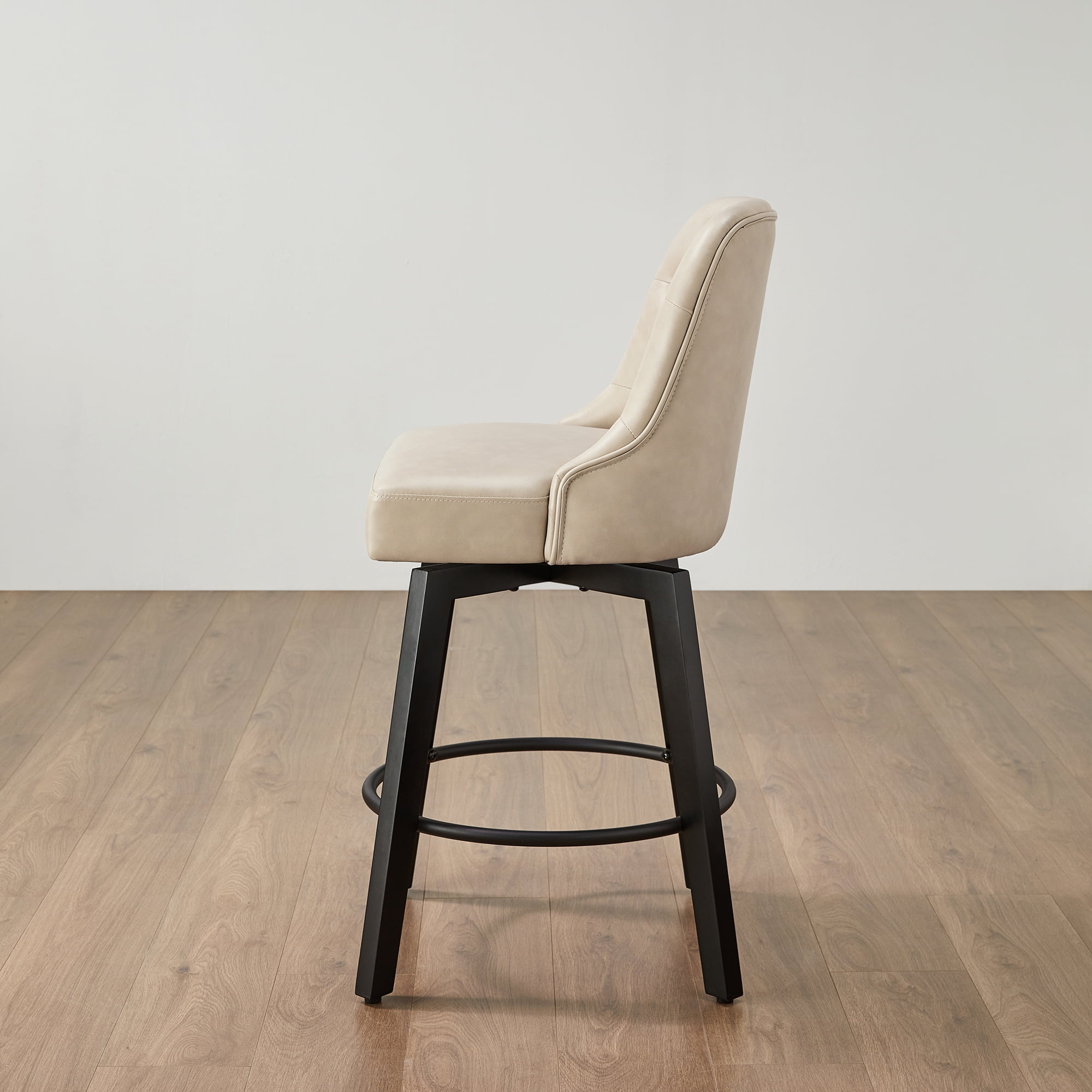 Spruce & Spring 26-Inch Counter Height Swivel Bar Stool with Tufted Back Set of 2, Beige, Faux Leather