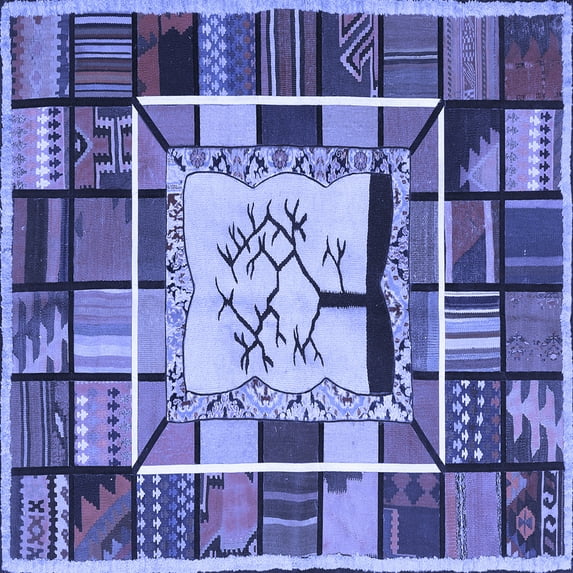 Ahgly Company Machine Washable Indoor Square Southwestern Blue Country Area Rugs, 4' Square