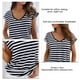 thumbnail image 4 of Blusa informal ajustada de manga corta para mujer, en blanco y negro, talla S, con cuello en V y estampado de verano, 4 of 5