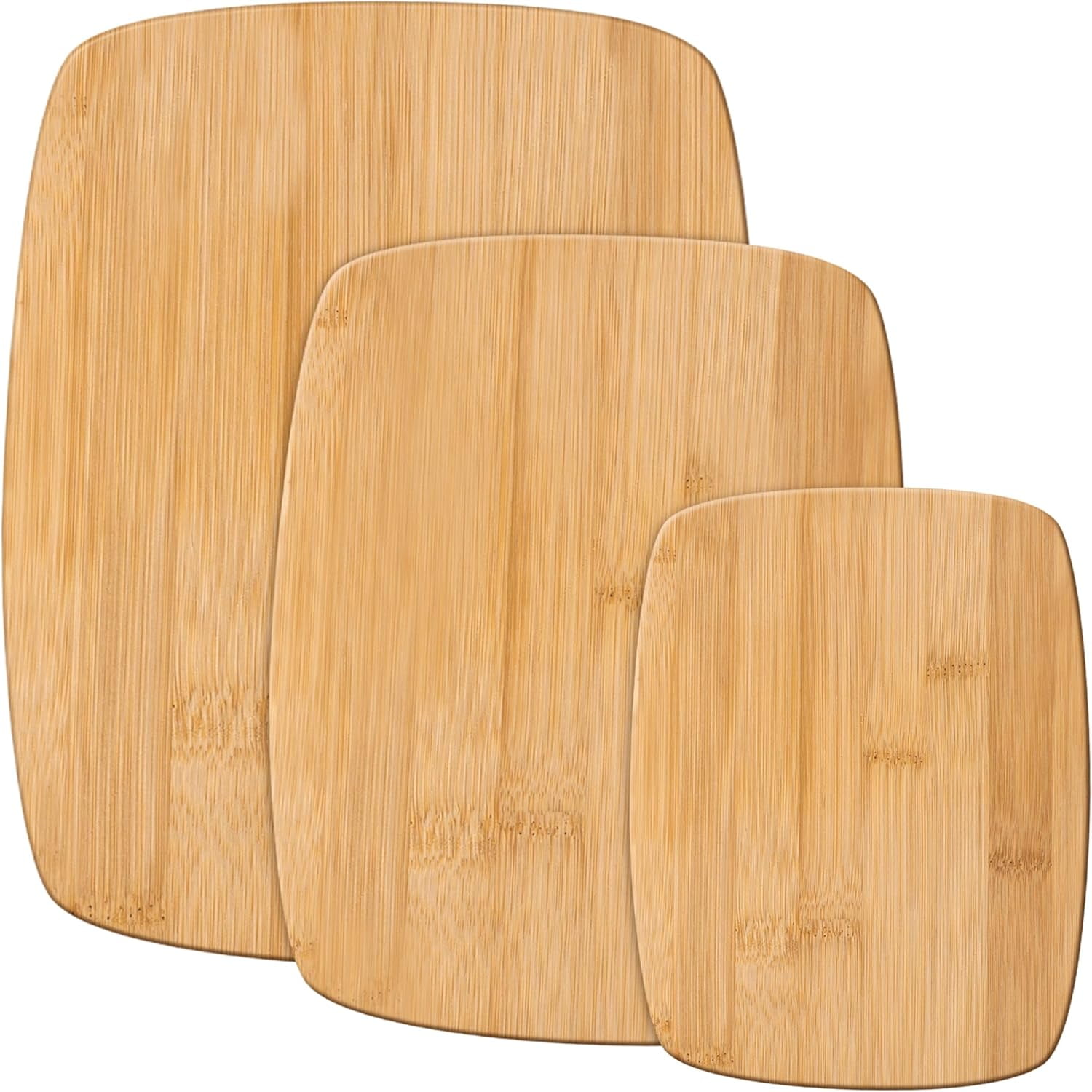 Bamboo Cutting Board Set - 3 Piece Reversible Wood Cutting Boards for Kitchen, Meal Prep & Serving, Chopping Meat, Vegetables, Fruit, Cheese, Charcuterie - Assorted Sizes