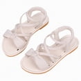 thumbnail image 5 of TOWED22 Girls Sandals Open Toe Summer Flats Dress Sandals Shoes Toddler/Little Kid/Big Kid White,8, 5 of 6