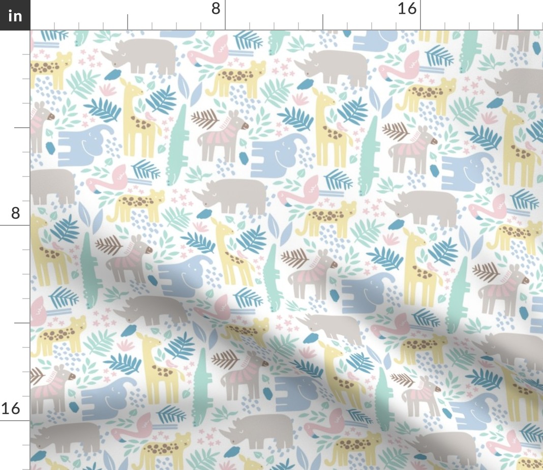 Spoonflower Fabric - Safari Animal Nursery Girl Pastel Mammals Gender