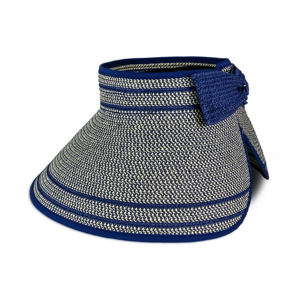 MAGID WOMEN'S PAPER STRAW ROLL UP SUN VISOR WITH VELCRO BOW Walmart