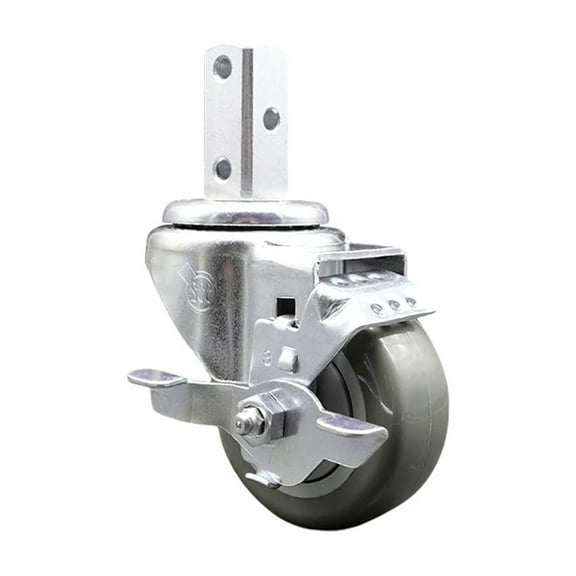 3 Inch Gray Polyurethane Wheel Swivel 7/8 Inch Square Stem Caster with Brake